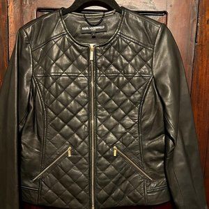 Karl Lagerfeld Quilted Leather Jacket Black
